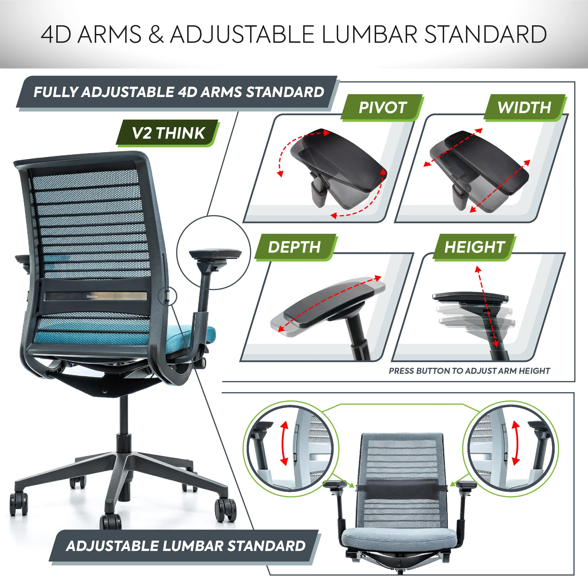 Steelcase V2 Think Ergonomic Office Chair - Remanufactured by Crandall - Image 4